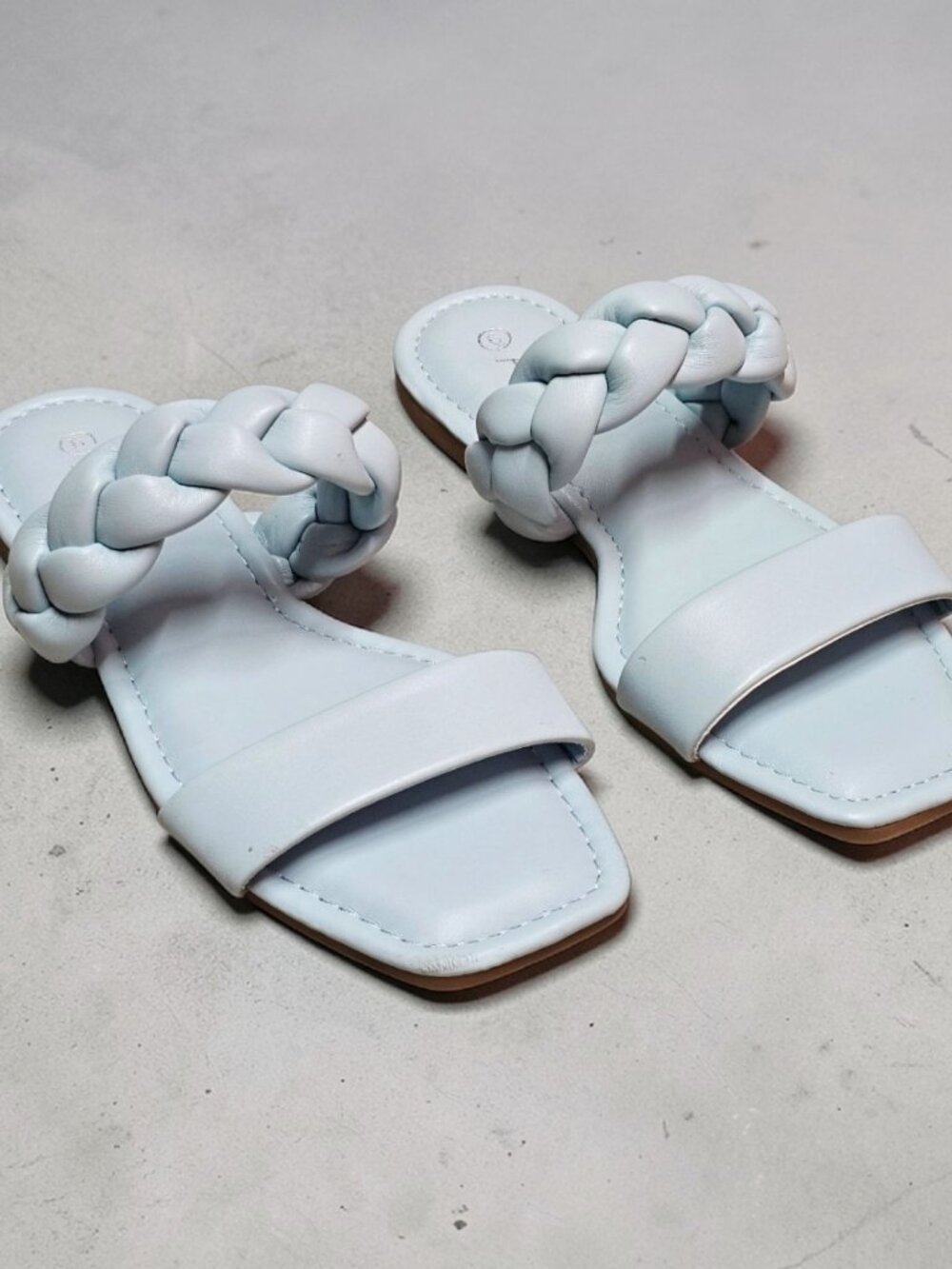 Braided Strap Light Blue Square-Toe Womens Sandals - Picture 2 of 8